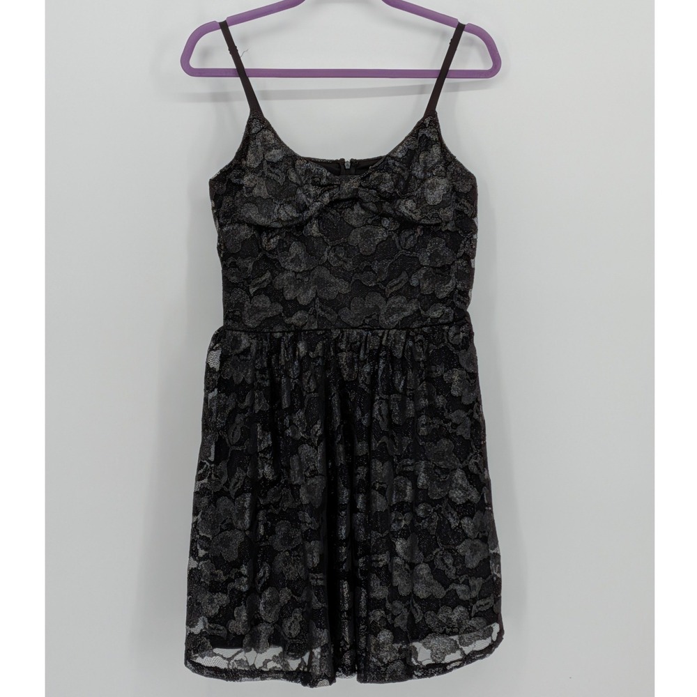American Rag XL $99 Black Metallic Floral Lace Bow Front Fit Flare Skater Dress